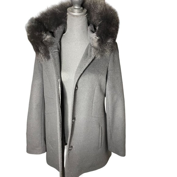 Sachi-Hooded-Wool-Blend-Coat-With-Genuine-Fox-Fur-Trim-Black-M - Picture 1 of 5